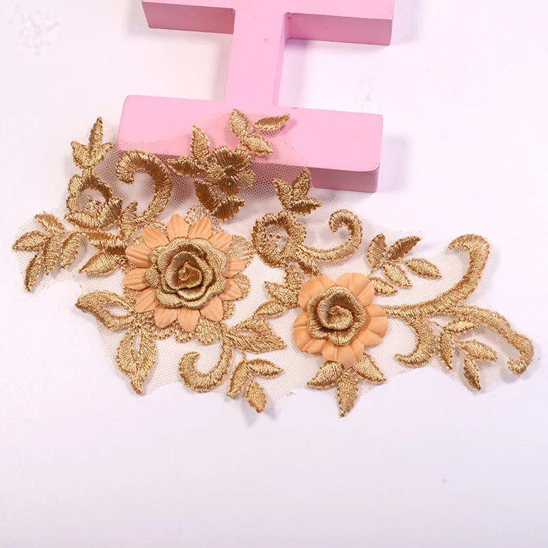 1Pair Three-dimensional Embroidery Lace Hollow Flower Piece Handmade DIY Mesh Flower Piece Embroidery Lace Fabricfor for Clothes