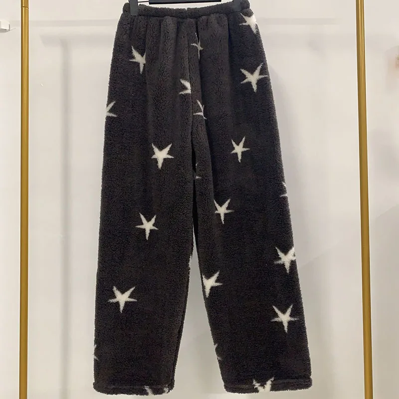 Thickened Warm Pajama Pants Woman Autumn and Winter Star Pattern Printing Long Plush Casual Trousers Student Sleeping Pants