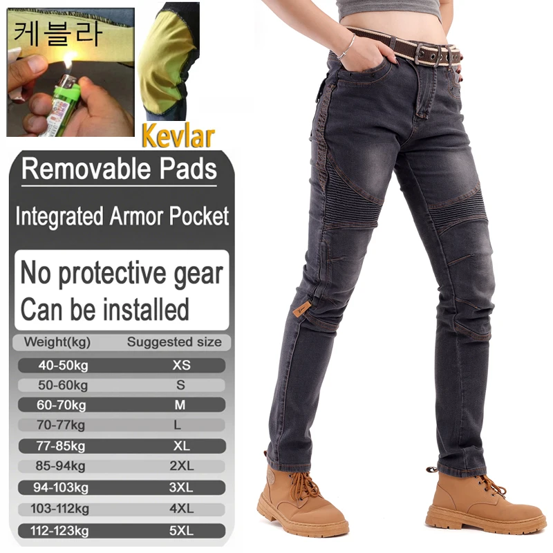 Kevlar motorcycle pants women Aramid riding jeans female biker motocross trousers clothing with armor pockets armor Not Included