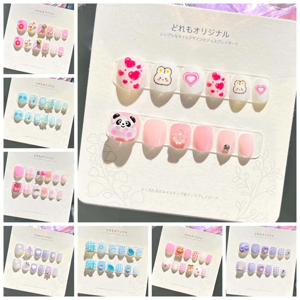 Fiore Bambini Unghie finte Orsi Coniglio Bambini Estensione unghie finte Forniture per unghie Copertura completa Suggerimenti per nail art Bambini Unghie finte per cartoni animati