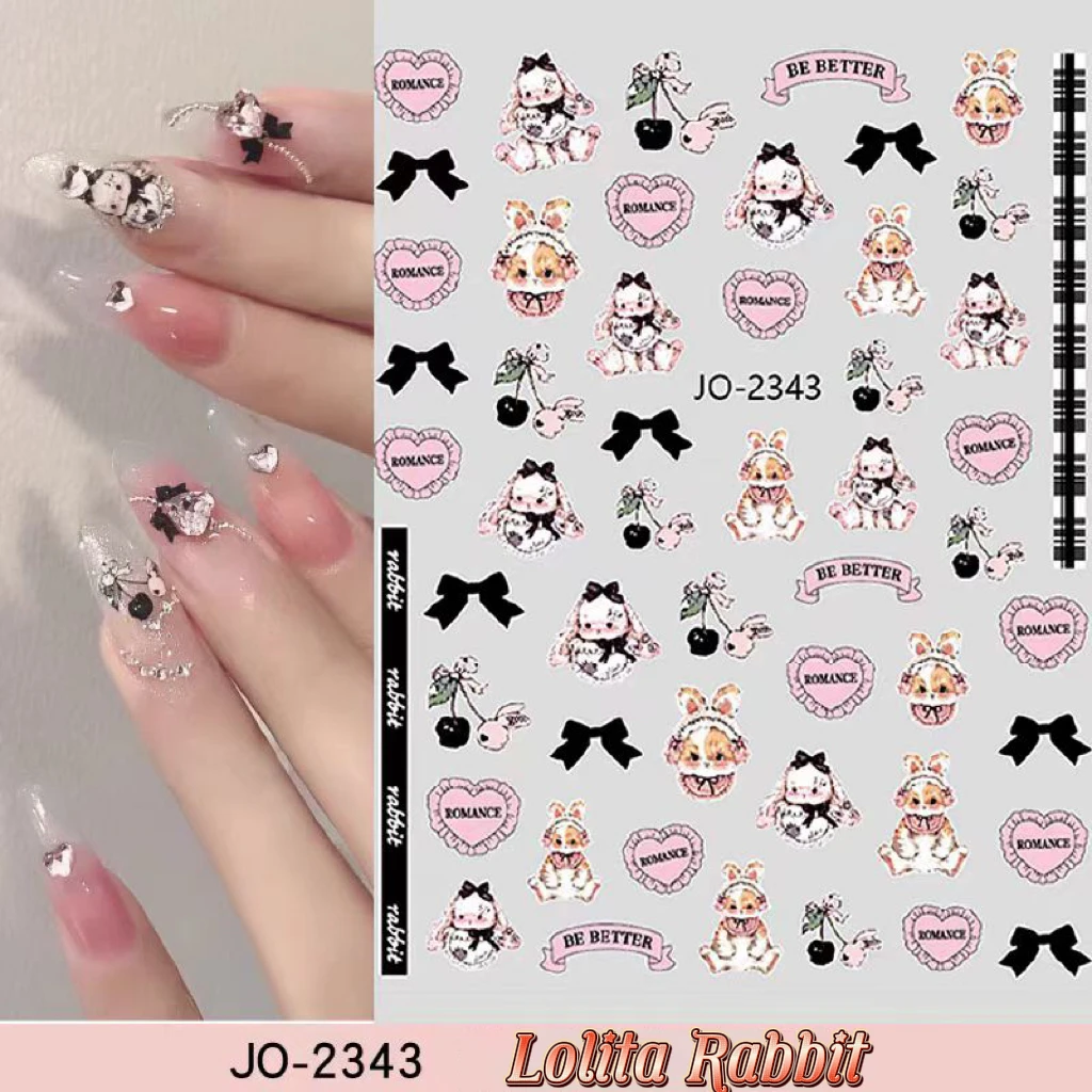 Autocollants adhésifs pour ongles, 1 feuille, motif lapin Lolita, petit, mignon