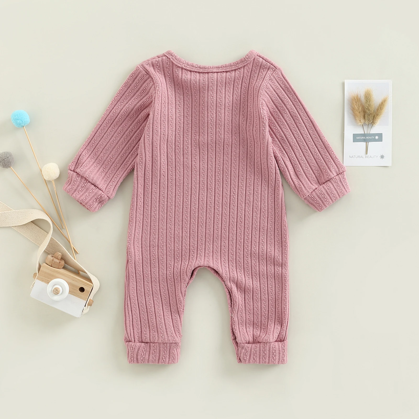 2022-08-16 Lioraitiin 0-18M Newborn Infant Baby Girl Boy Autumn Romper Long Sleeve Solid O-Neck Jumpsuit 4Colors