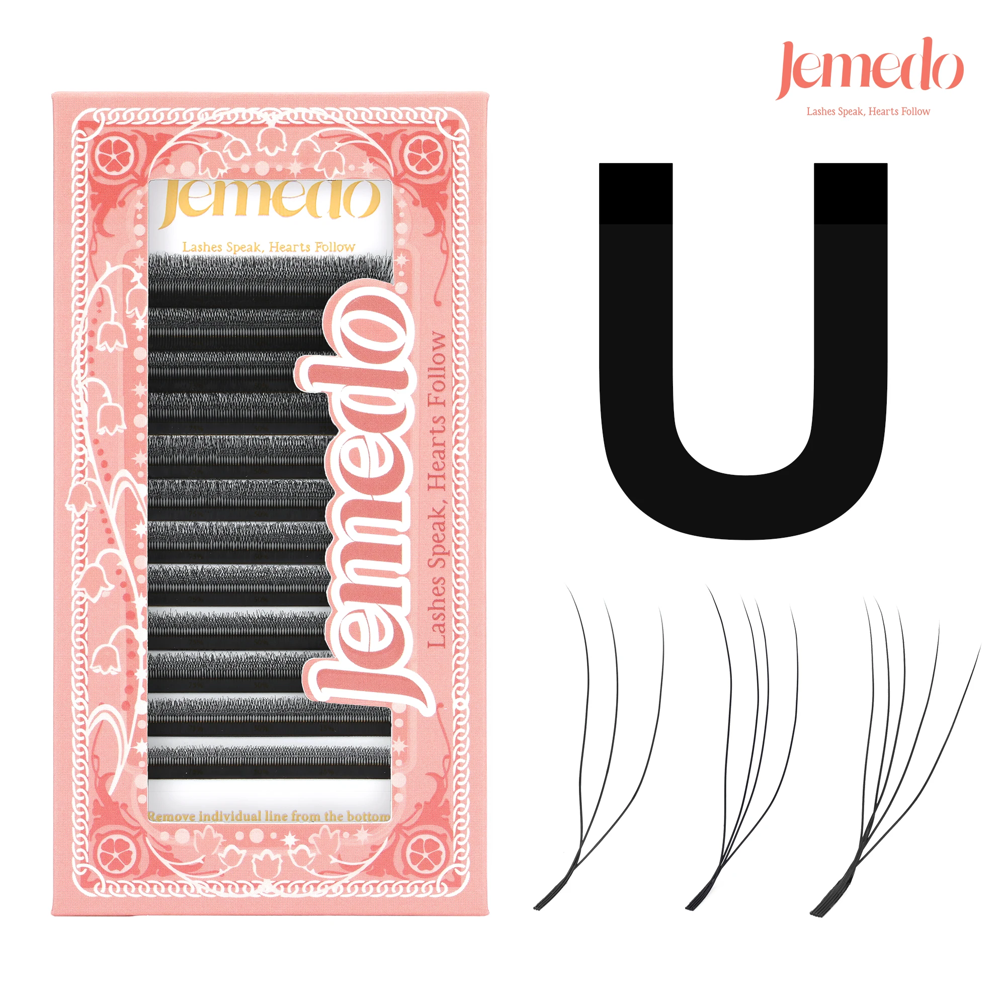 JEMEDO U-Shape Eyelash Extensions C/D/M(LU) Natural Eyelashes 3D 4D 5D U Premade Volume Lashes Extension For Makeup Wholesale