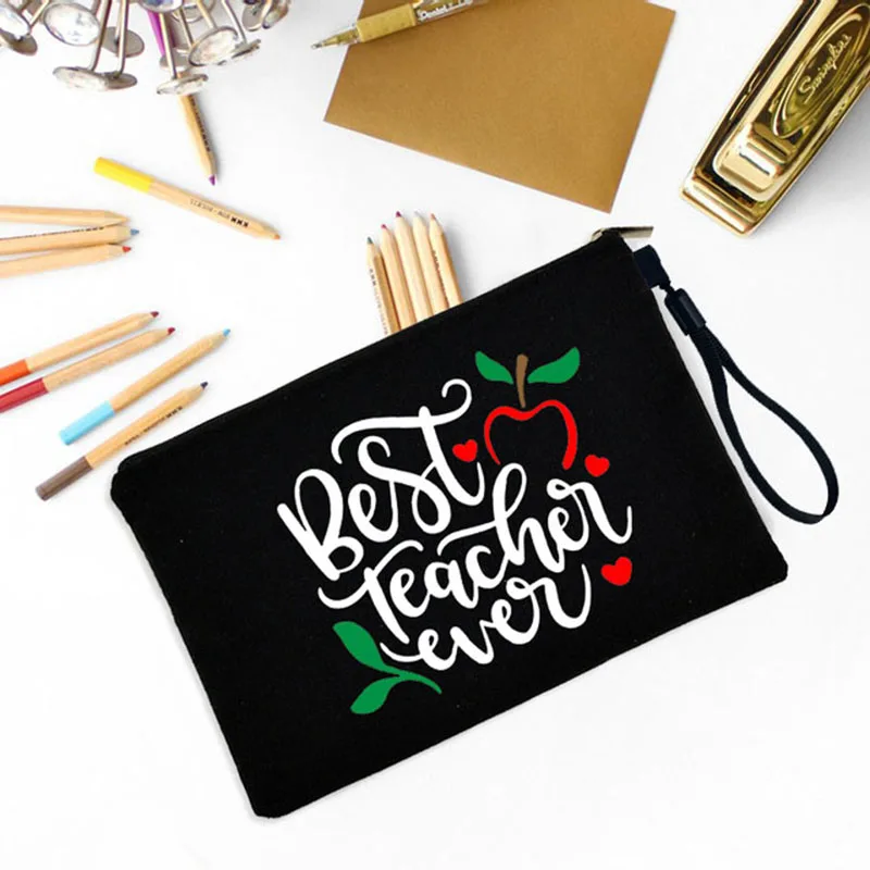 Teacher Gifts Merci Maitresse Travel Cosmetic Bag Handbag Organizer Small Makeup Pouch Wallet Pencil Pouchs Toiletry Bags Kits