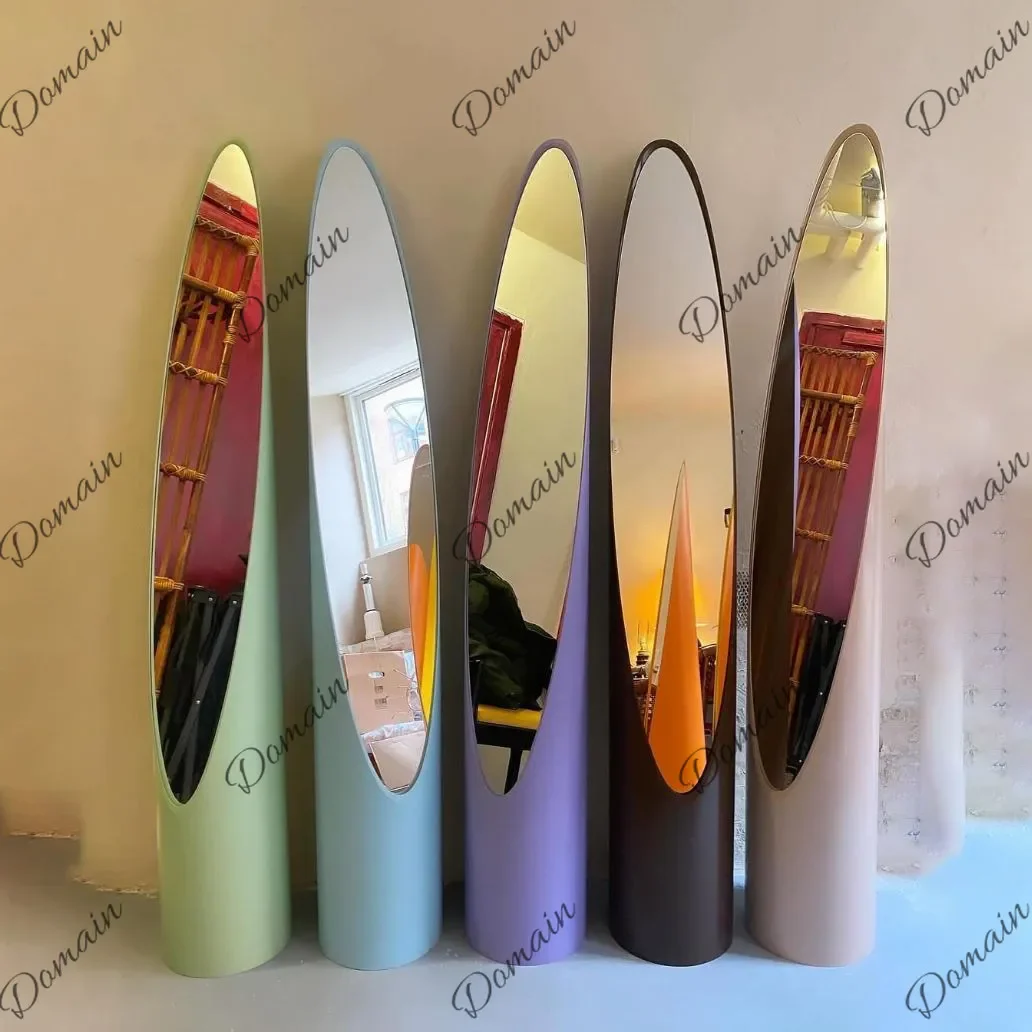 X46 Lipstick Mirror Oval Narrow Long Full Body Mirror Cloakroom Living Room Creative Cylindrical Floor Mirror