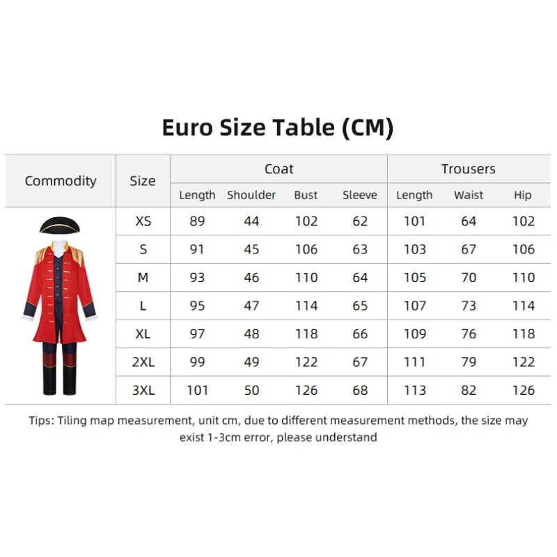 Men 18th Century Costume Red Tailcoat Outfit with Tricorn Hat for Halloween Carnival Party Fancy Dress Soldier Costume view 6