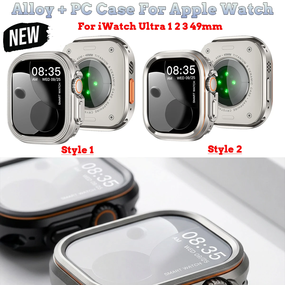 Alloy+PC Case for Apple Watch Ultra 1/2/3 49mm Anti-Scratch Shockproof Protective Cover For iwatch 49MM Rhombus Pattern/Halo