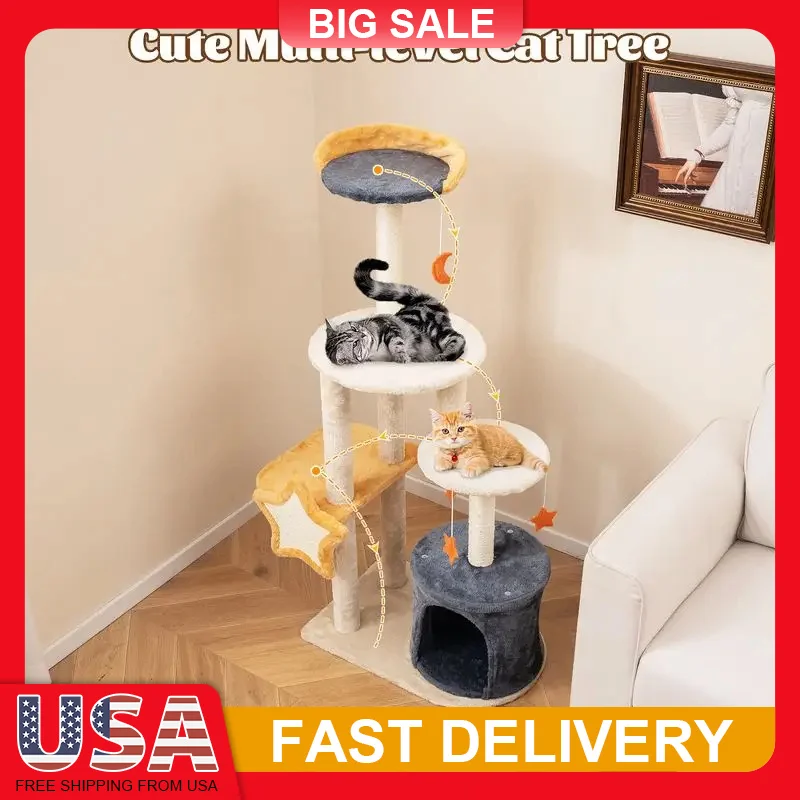 

50 Inch Cat Tree for Indoor Cats Multi Level Cat Tower with Scratching Posts Plush Perch Condo Hanging Toys Anti Tip Stable