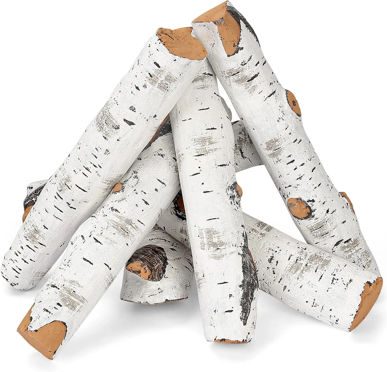 

7-Piece Ceramic White Birch Gas Fireplace Logs Set for Propane, Vented, Electric Indoor Outdoor Use