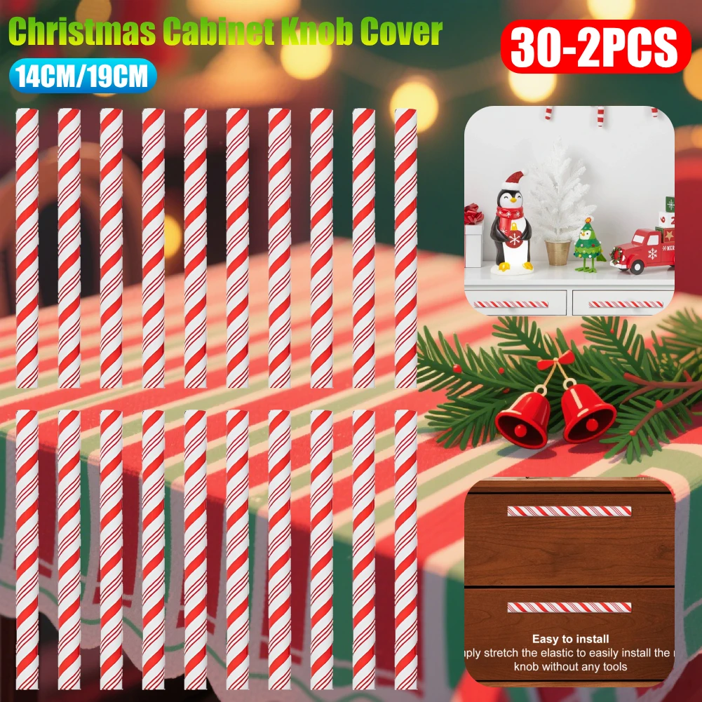 30-2PCS Christmas Peppermint Cabinet Knob Cover Decorative Cabinet Dresser Pulls Door Handle Covers for Christmas Home Decor