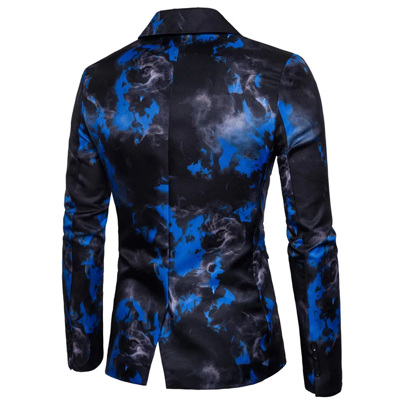 KIDWHXR Suit Jacket Man Fashion Contrast Color Printed Male Outerwear Slim Single-breasted Long Sleeve Stage Party Men Blazer