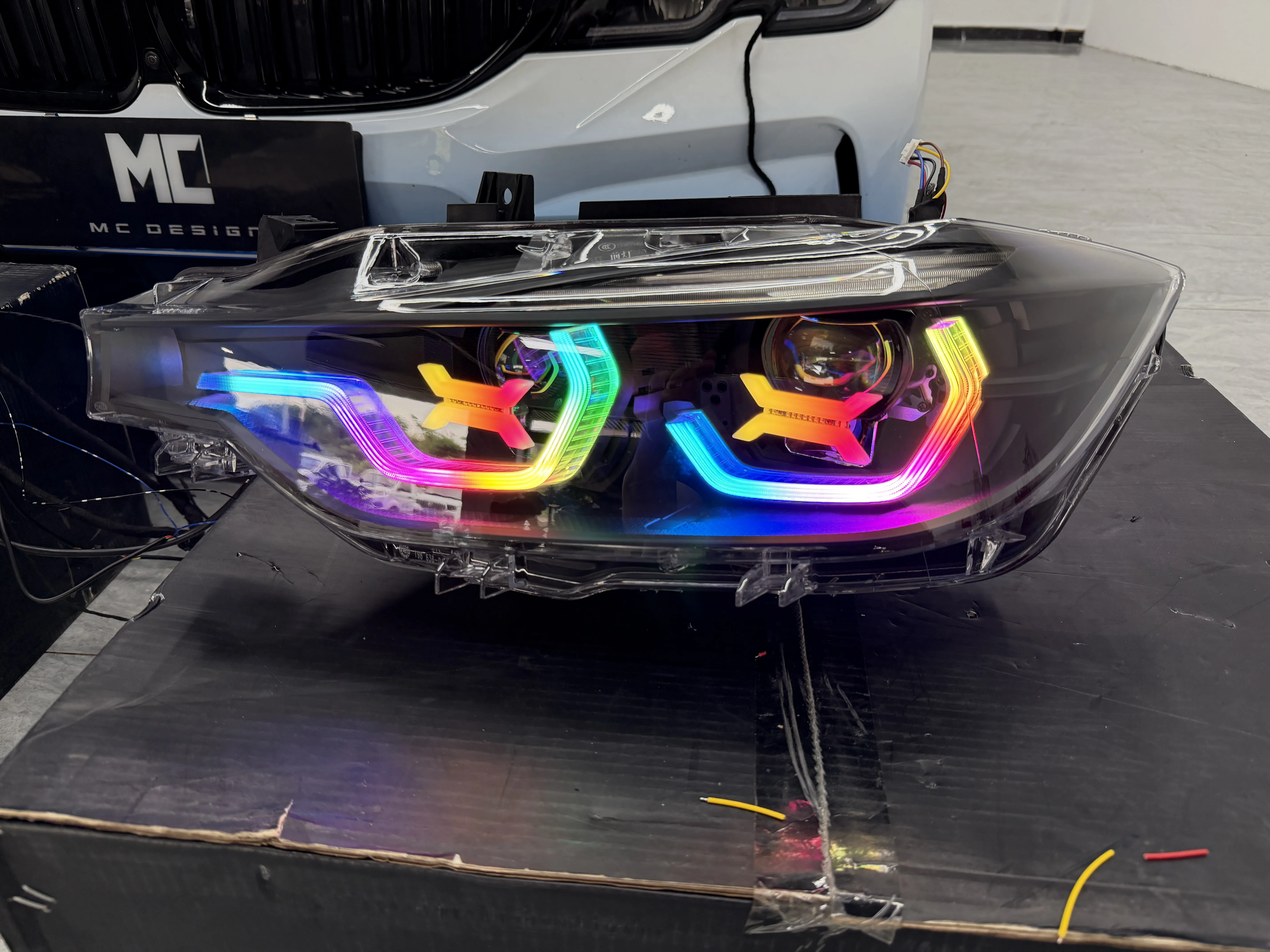 For  3 Series F30 F35 2013-2015 Headlight Assembly, RGB 7-Color X Style DRL Start-Up Blue Sequential Plug-and-Play