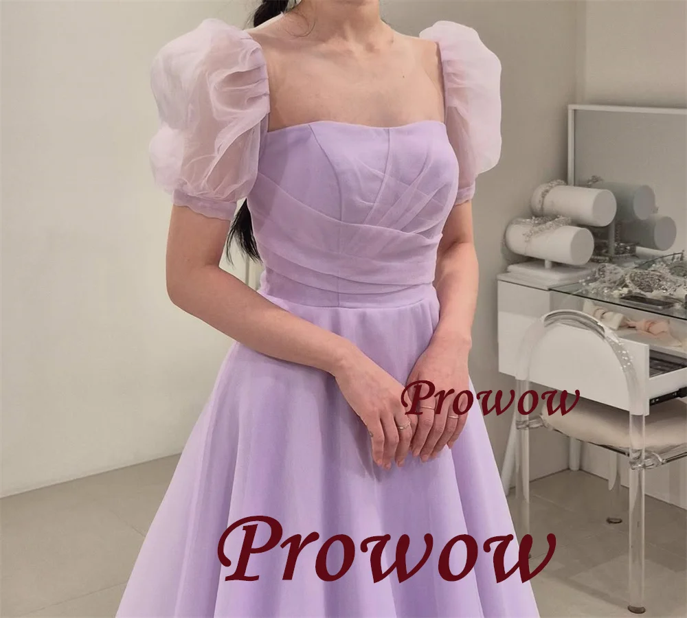 

Prowow Fairy Purple Prom Dresses Square Collar A Line Wedding Party Gowns Customized Korea Photoshoot Gown Pleats Organza