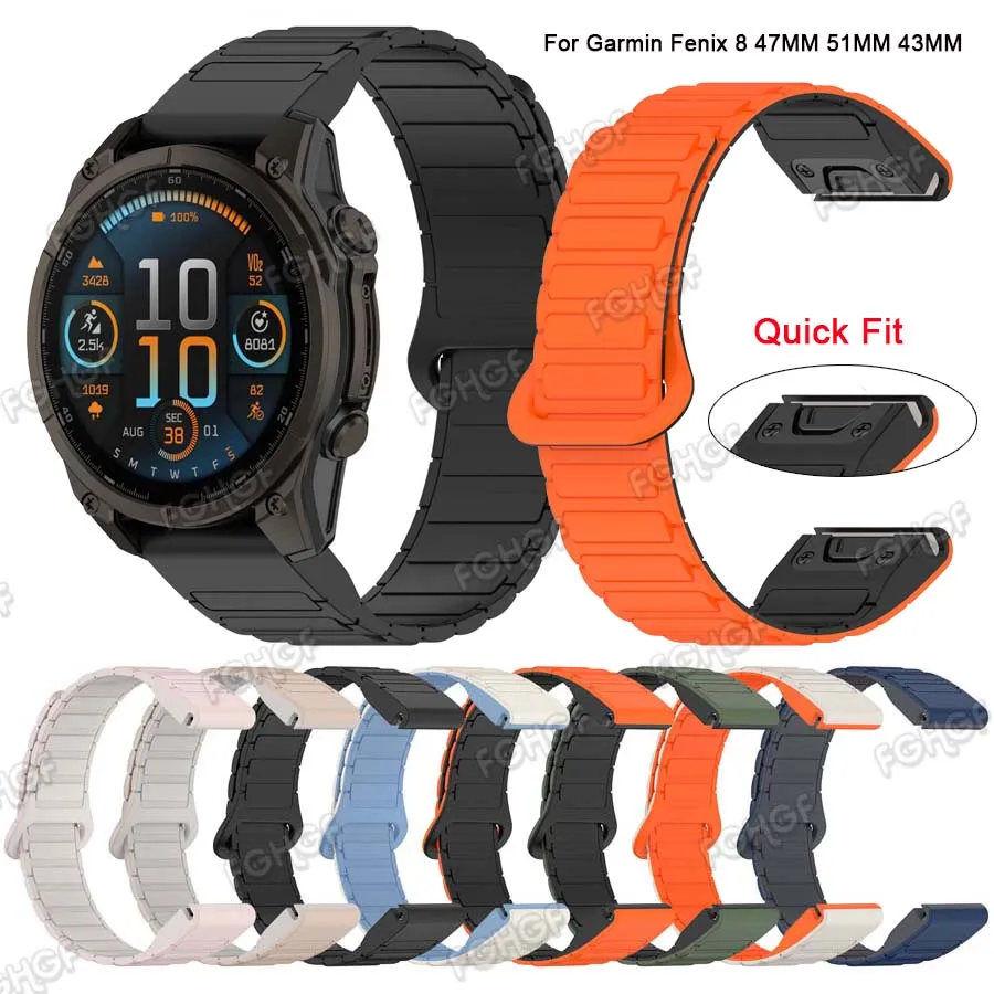 Silicone Magnetic Watchband For Garmin Fenix 8 7 7X Pro 6X 6 5X Plus Enduro 3 Epix Pro Strap Quickfit 20 22 26mm Bracelet Belt