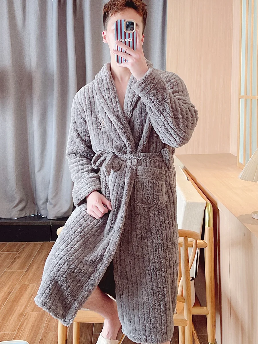 Abito lungo da uomo Sve Coral Fce Robe Thi Warm Batobe Abiti per la casa di lusso Abito da mattina di media lunghezza in fibra di poliestere Abbigliamento invernale