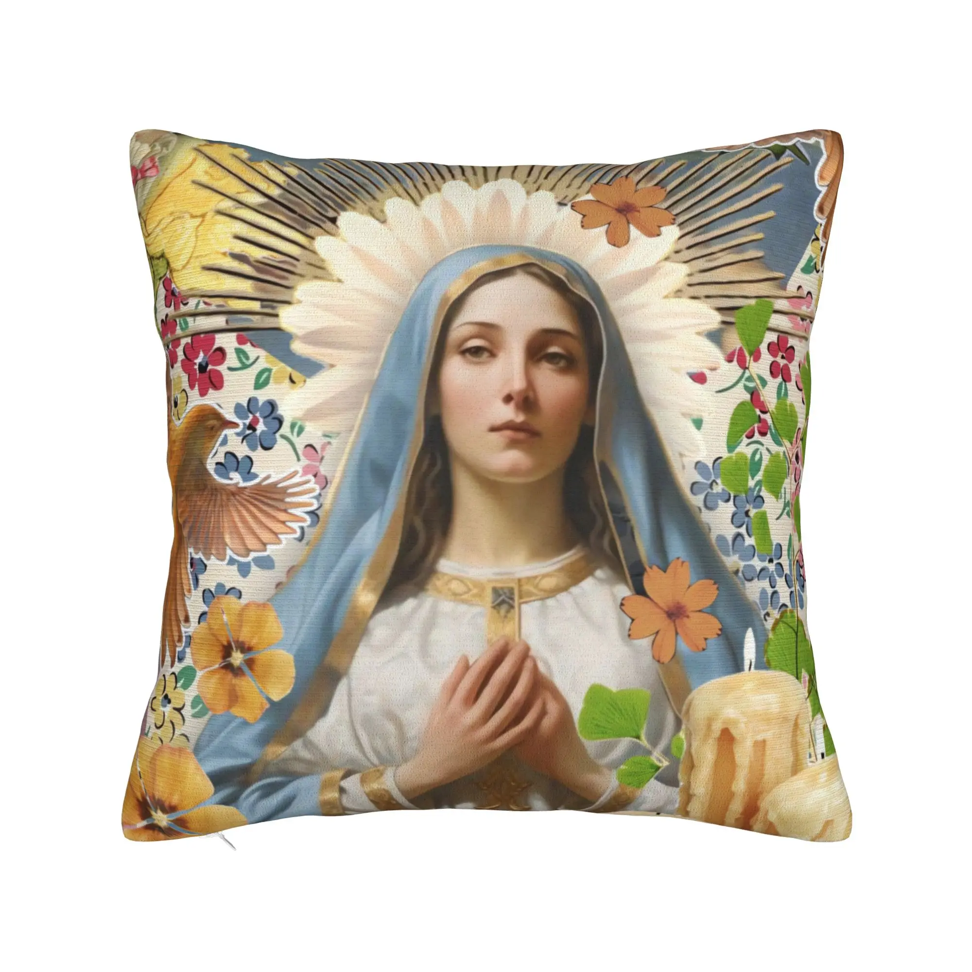 Virgin Mary Cherubs Rose Pillow Case  Soft Pillow Cover For Sofa Bedroom Home Decor Morden Pillowcases