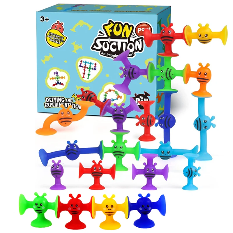 Small Bees Suction Cup Toys Set,Soft Building Blocks Pop Sucker,Parent-child Interactive Game, Window Bath Toys