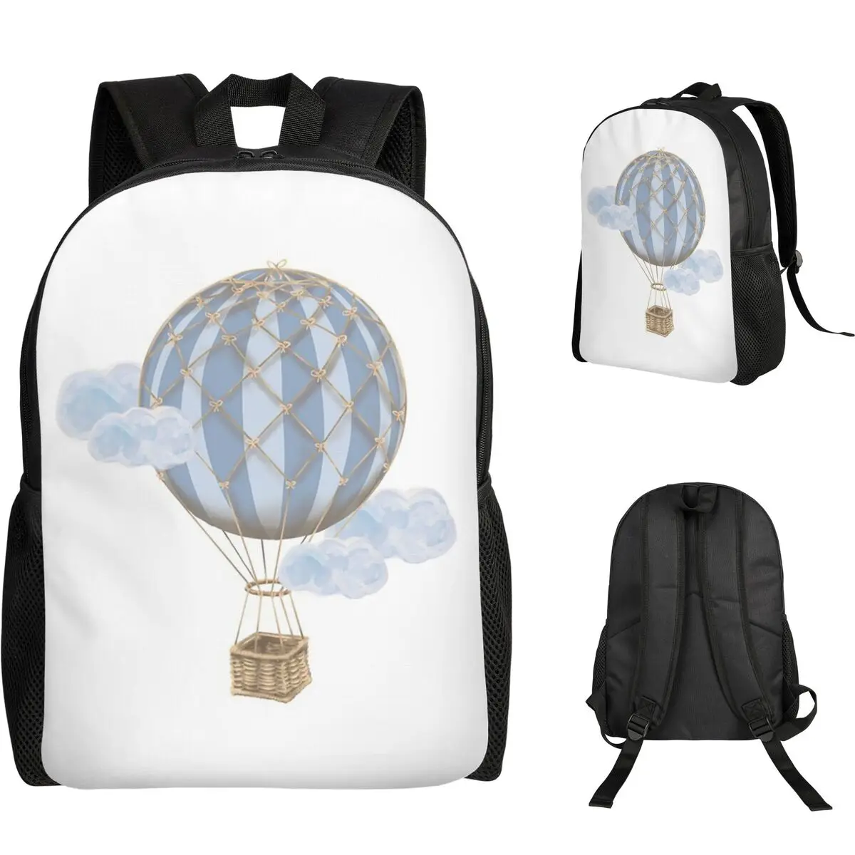 Blue Vintage Hot Air Balloon Backpack Student Boys Girls BookBag School Bag Computer Shoulder Bags