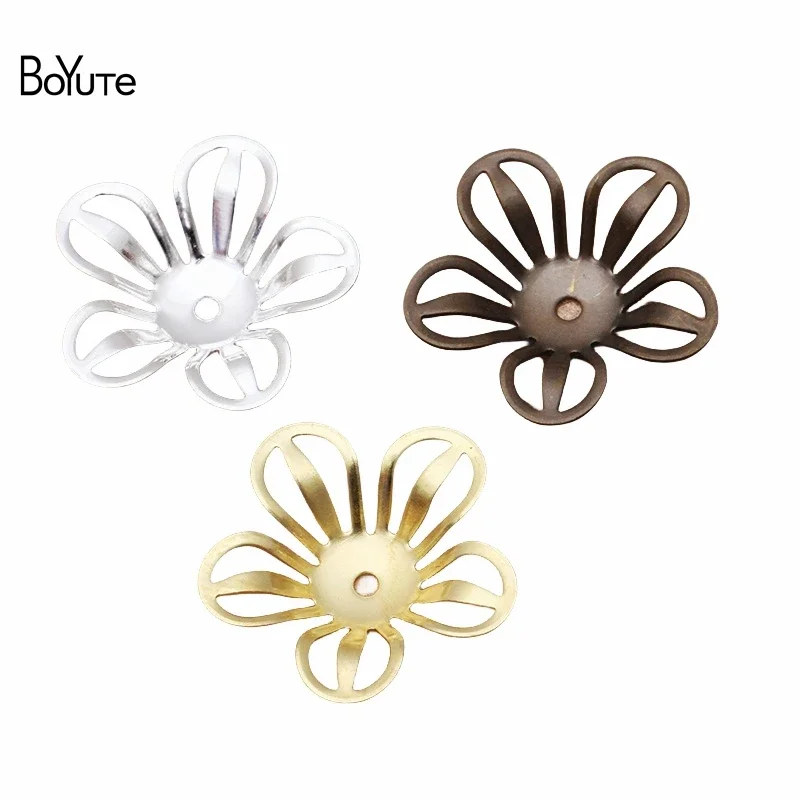 BoYuTe Metal Brass Flower Bead Caps, materiais artesanais, acessórios de jóias DIY, 20mm, 50 pçs/lote