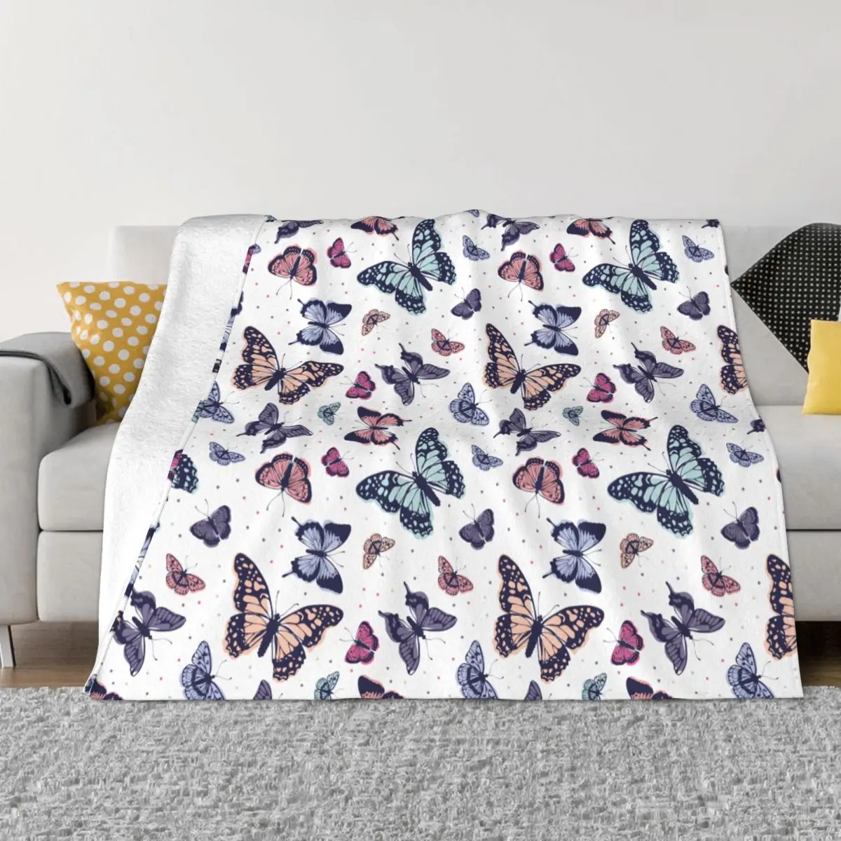 

Butterfly Pattern Blanket Flannel Spring Colorful Butterflies Multifunction Lightweight Throw Blanket for Bed Travel Bedspread