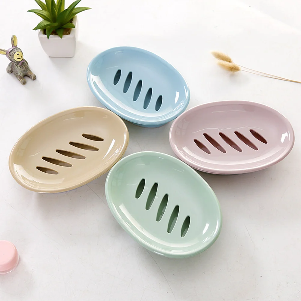 

Oval Plastic Soap Dish with Double Drain Holes Holder for Bathroom Travel Gym Soap Dish Drainer Round Heart Style