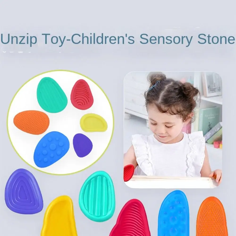 6pcs/set Textured Soft Worry Stone Fidget Toy Silicone Relaxing Children Sensory Stone No Noise Creative Textured Worry Rocks