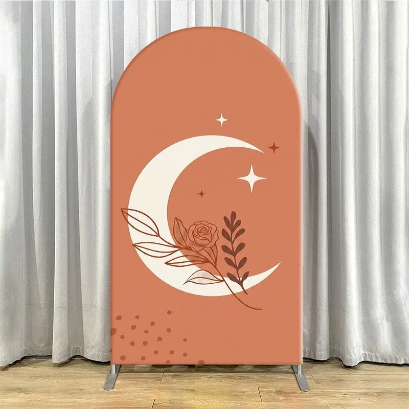 Single Side Arch Backdrop Cover Elegant Islamic Theme Backdrop Set Featuring Crescent Moon Palm Trees and Mosque Silhouette