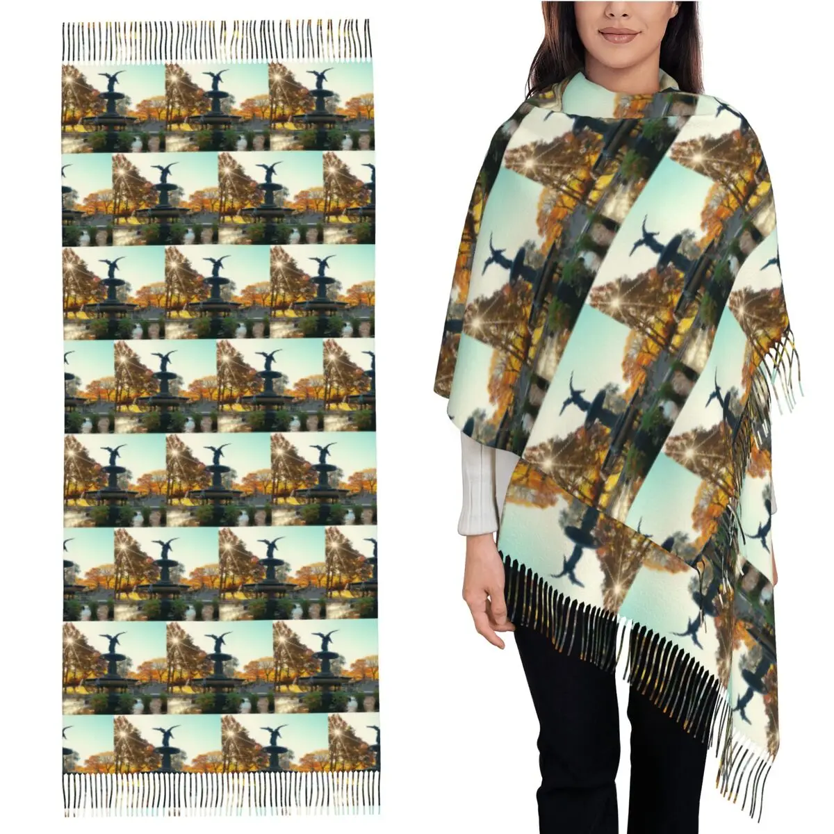 

Центральный парк Нью-Йоркский город Нью-Йорк Солнечный день Шарф Шарфы с кисточками Женские мягкие теплые шали и накидки Длинная осенне-зимняя шаль