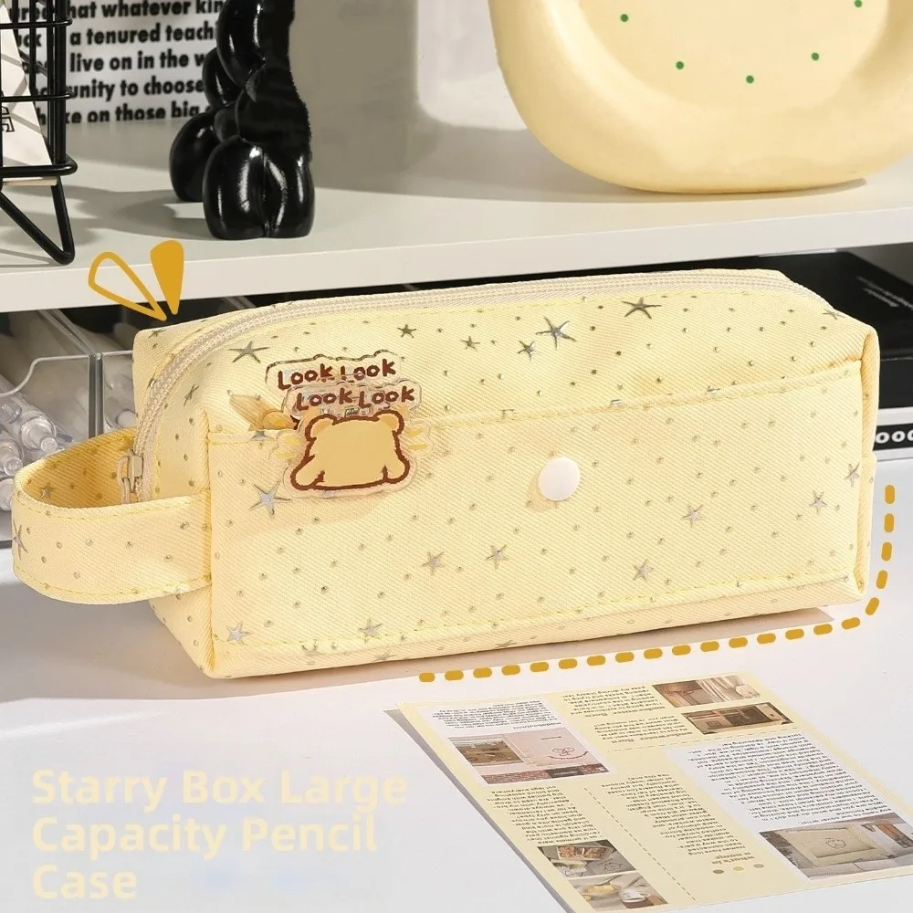 Multi-layer Star Dots Pencil Case Handheld Desktop Storage Korean Style Pen Bag Large Capacity Multi-functional