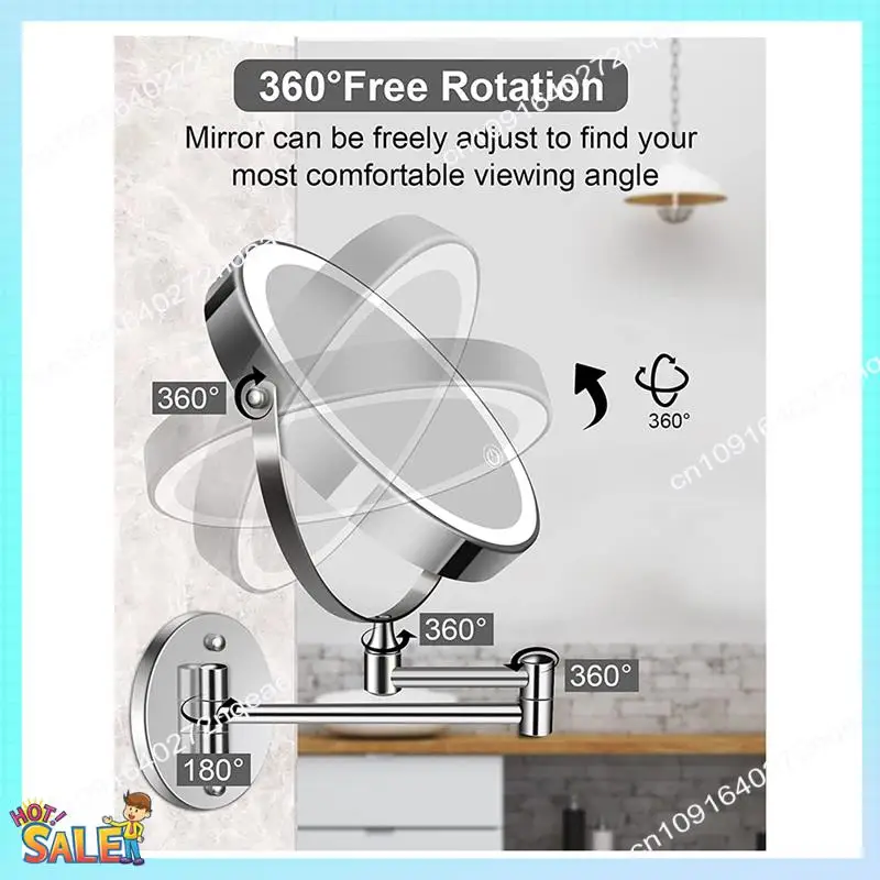 

N08R 8-дюймовое перезаряжаемое настенное зеркало для туалетного столика/ванной комнаты, двухстороннее зеркало, 1X/10X, увеличенный светодиод и сенсорный экран с 3 цветами и температурой, 360 ° Врат