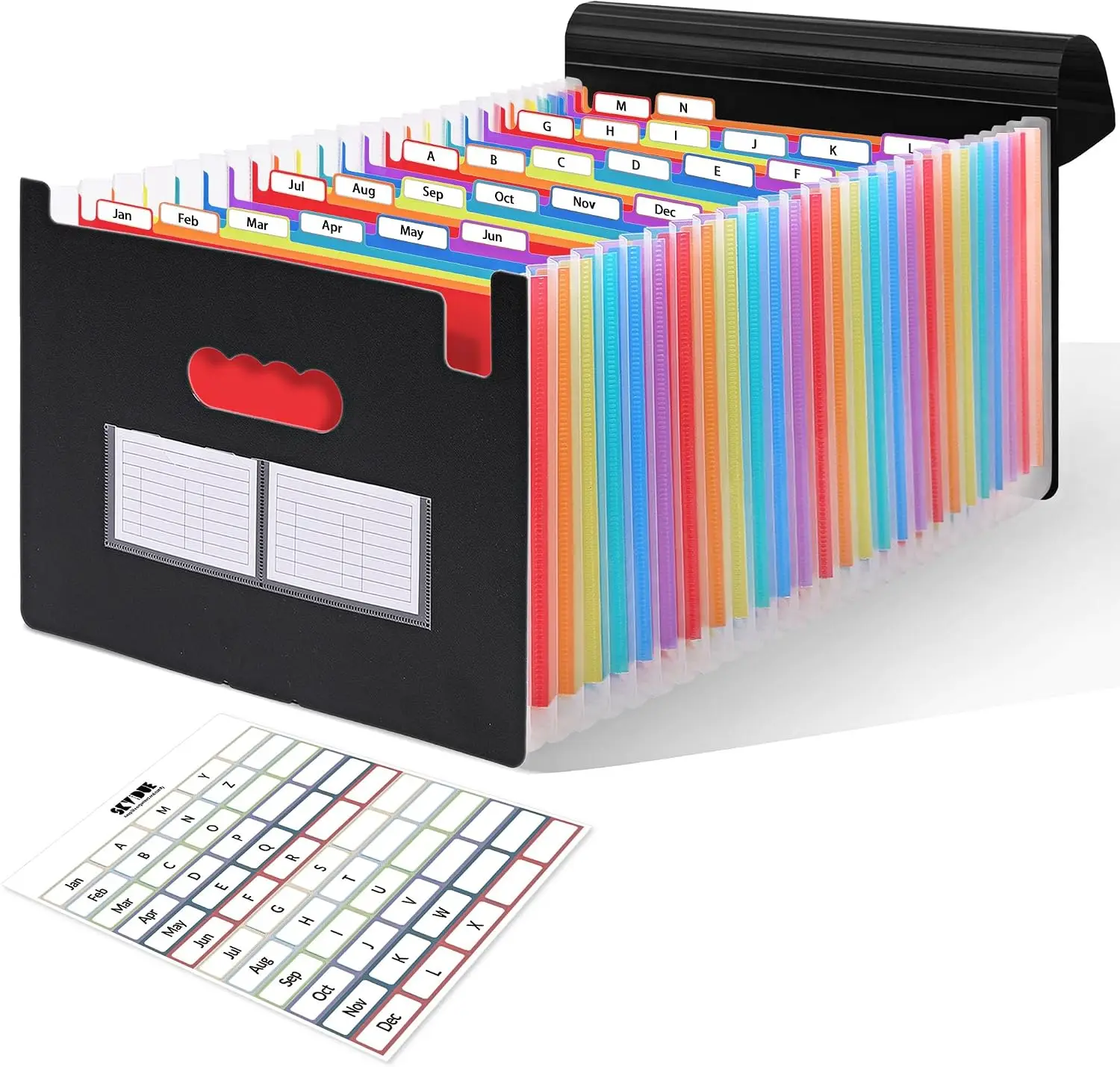 26 Pocket Accordion File Organizer with Label Stickers, Expanding Folder for A4 & Letter Size Paper, Document Organizer for Home Office School