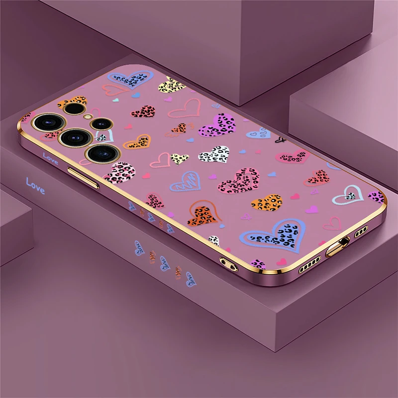 Para samsung galaxy s25 ultra caso de telefone bonito dos desenhos animados amor coração padrão capa para samsung s22 ultra s21 plus s24 plus s23 fe