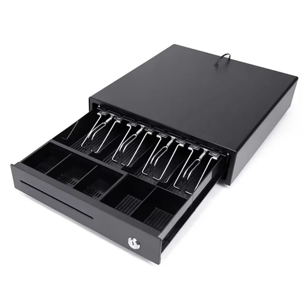 Metal Supermarket Cash Box 4 Bill 5 Coin Wiring RJ11 Cash Register Drawer Heavy Duty with Key Cash Drawer Box Small Businesses