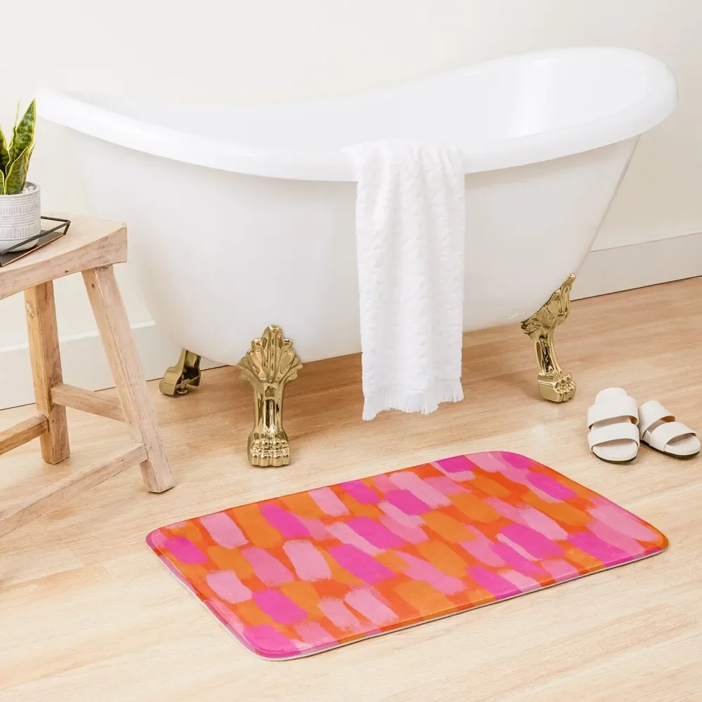 

Abstract, Pink and Orange, Paint Brush Effect Bath Mat Anti Slip Bath Stickers Room Carpet Mat
