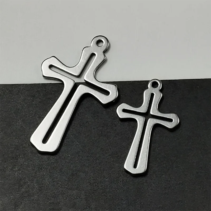 

Pure titanium smooth surface simple hollow cross pendant pendant zipper head DIY handmade material necklace bracelet decoration