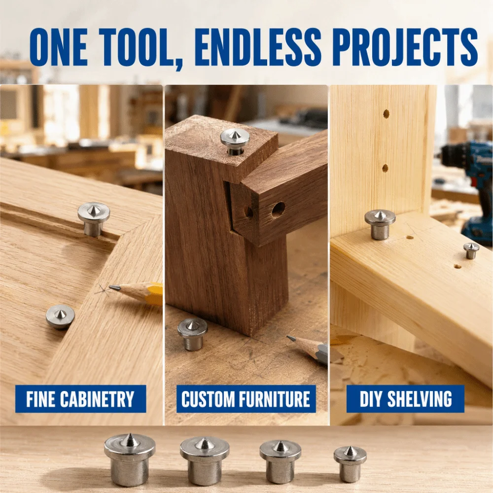 8PCS Hollow Type Dowel Center Points Solid Wood Pin Round Tenon Woodworking Alignment Tool Multi-Size Punch Thimble