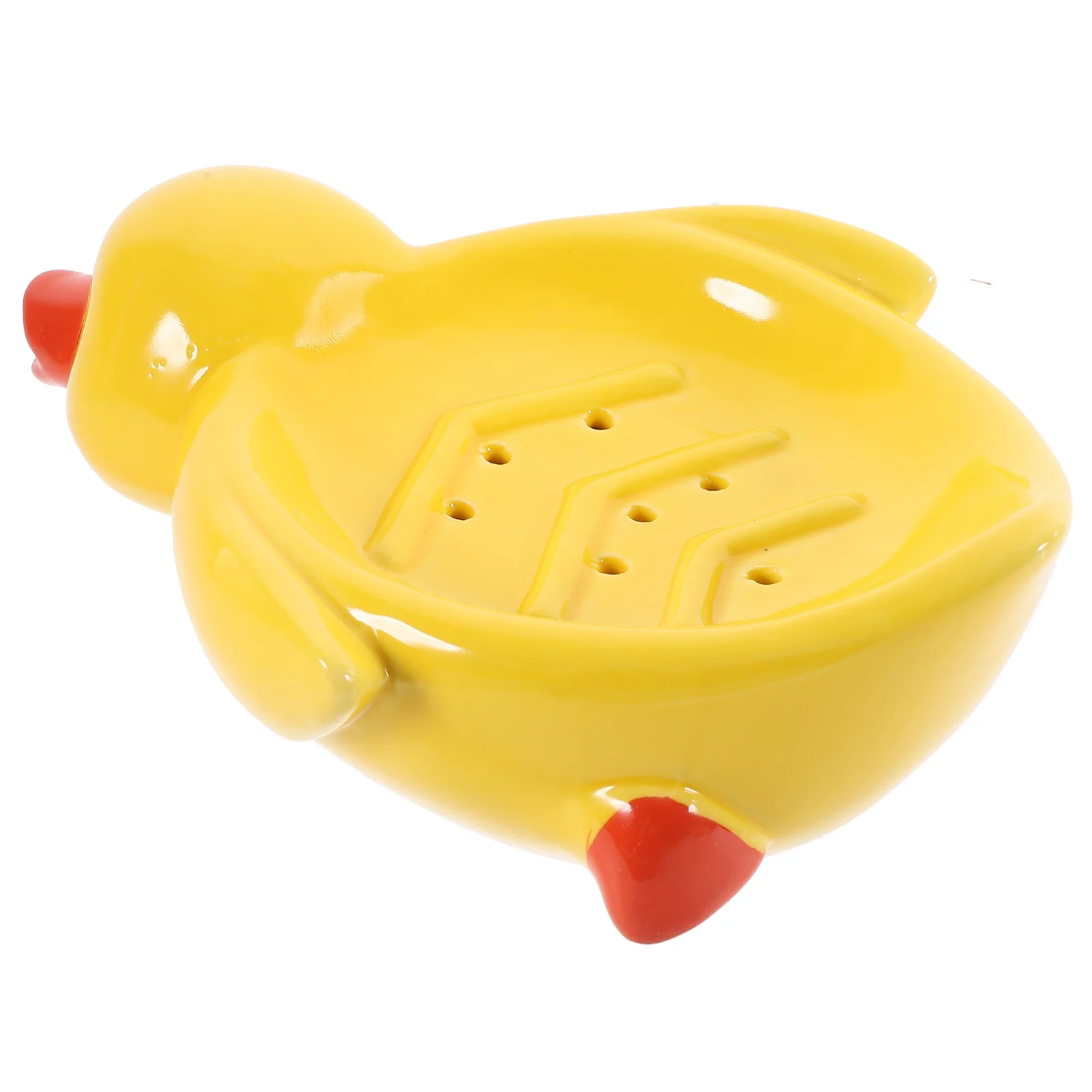

Cute Cartoon Duck Ceramic Soap Holder Self Draining Design Keeps Countertop for Bathroom Kitchen Shower Decorative