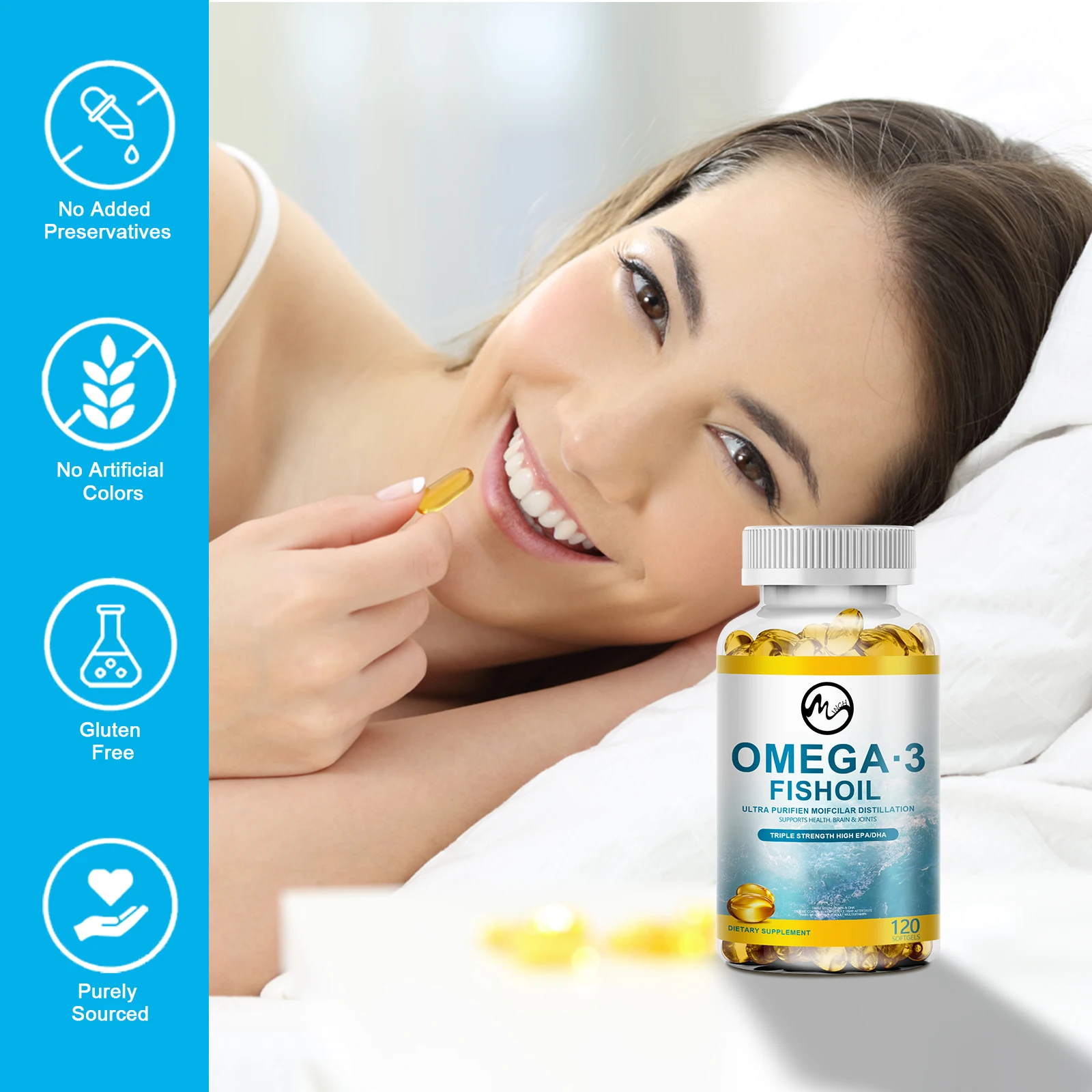 Minch Omega 3 Fish Oil Capsules Support Brain Nervous System Good Cardiovascular Anti-Inflammation & Skin Health Antioxidant