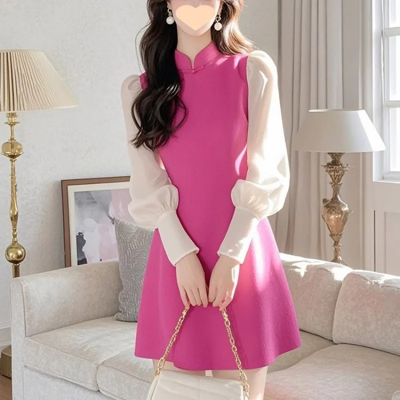 

New Chinese rose red improved cheongsam dress 2025 fire dopamine beautiful small dress imperial sister spring wear