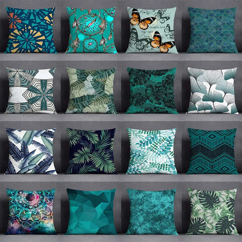 Dark Green Leaf Pattern Home Decorative Pillowcase Nordic Style Living Room Sofa Cushion Cover Bed Pillow Covers