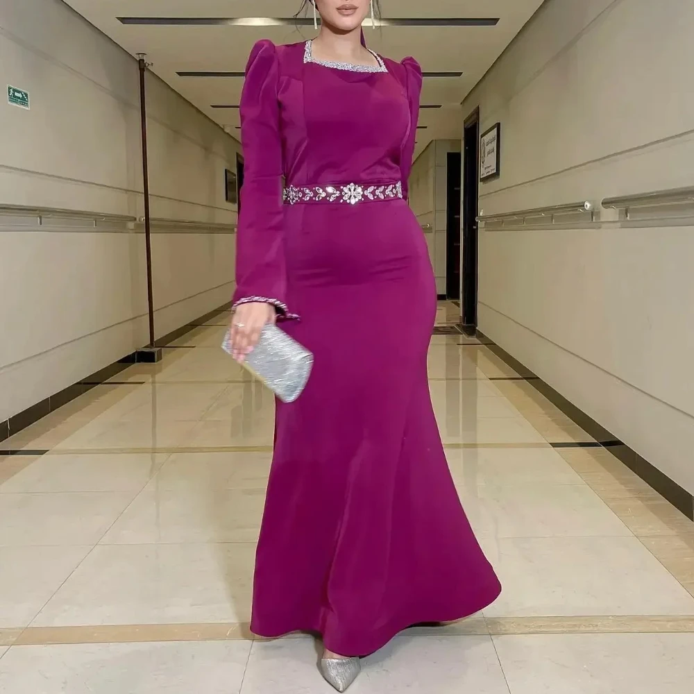 

Long Sleeves Prom Dresses Square Collar Mermaid Floor Length Dress Exquisite High Quality Prom Party Gowns for Women Customized