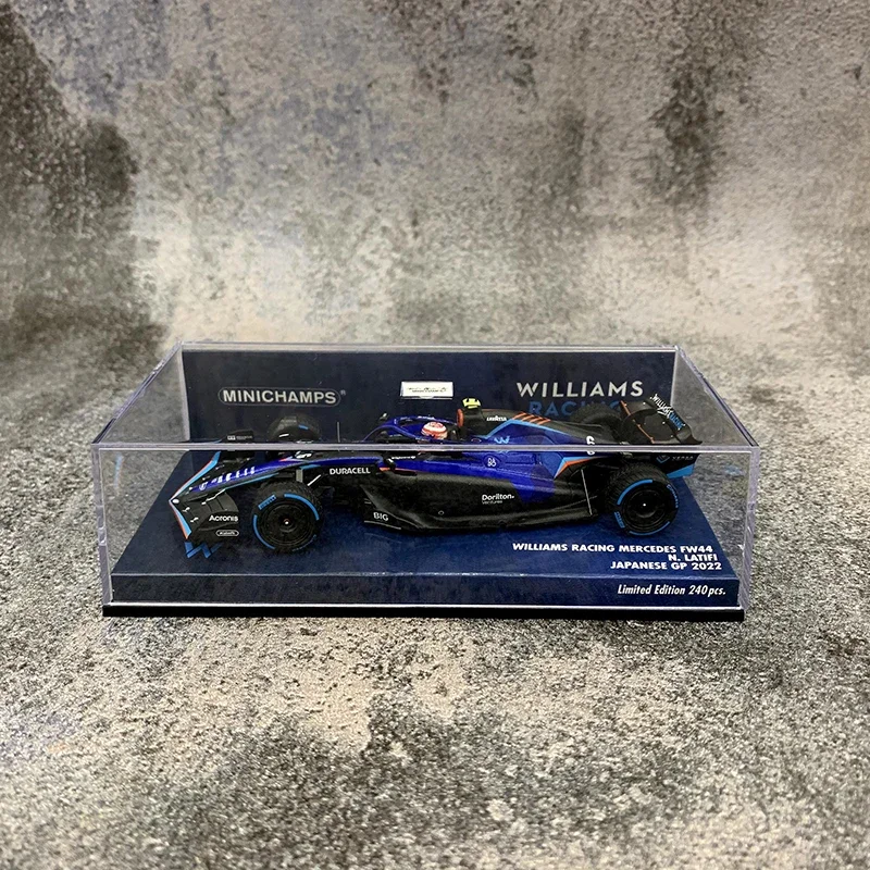 1:43 Williams F1 FW44 2022 Japão Latifi modelo de simulação de resina fundida, coleção de brinquedos infantis, presentes de feriado para amigos