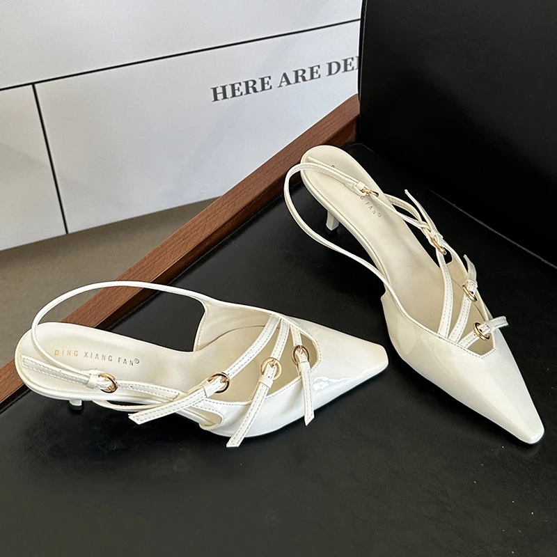 Ladies Heels Shoes Luxury Female Fashion Metal Buckle Sandals Pumps Spring Women Med Heels 2024 Footwear Pointed Toe Shoes