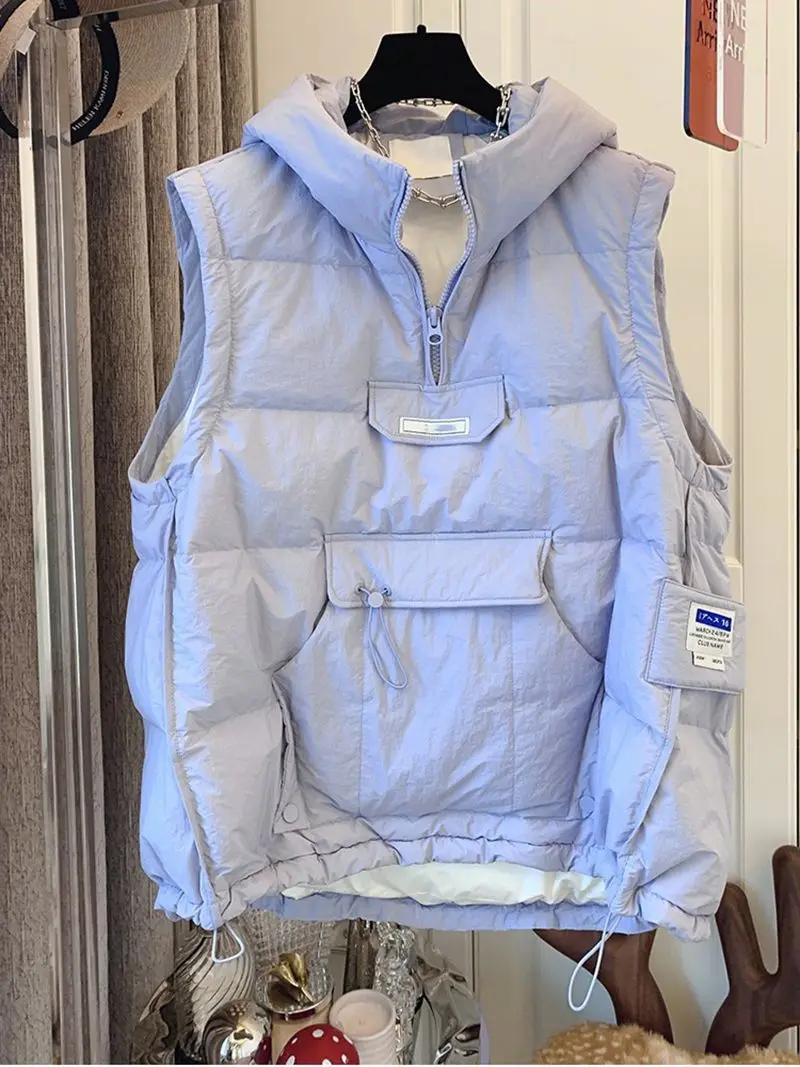 Large Size 300 Pounds Hooded American Style Vest Cotton down Jacket Unisex Winter Ins Sleeveless Shoulder Pad Couple Coats