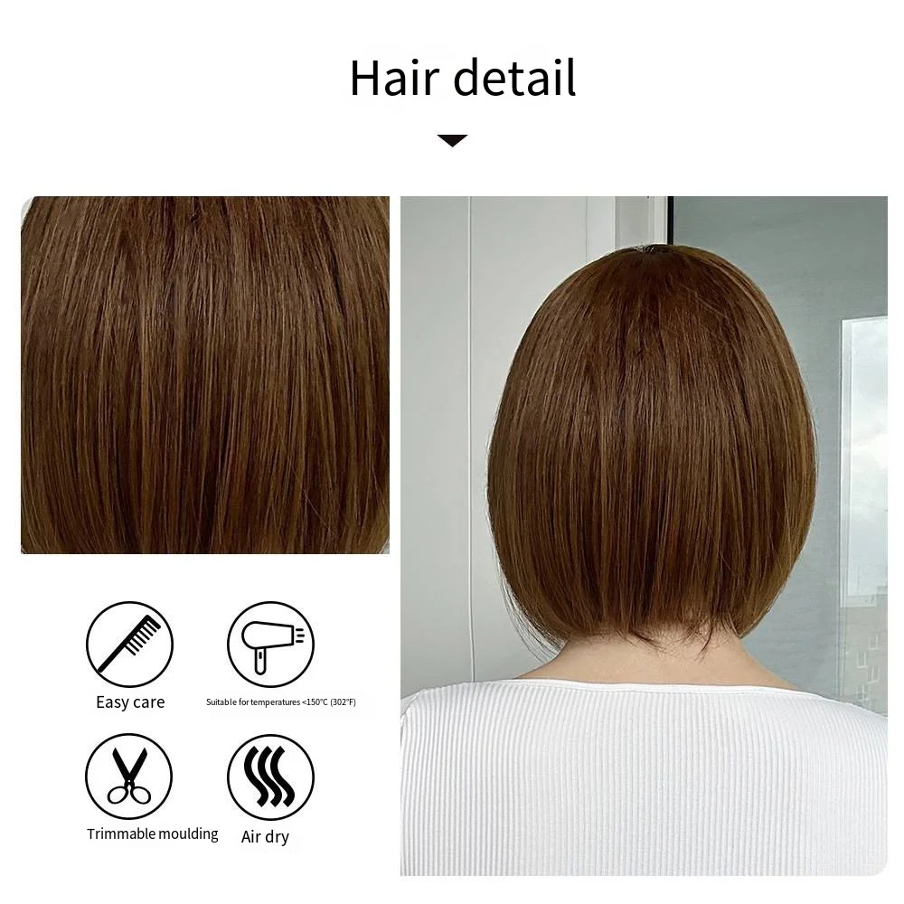 New light brown synthetic wig female short hair white brown full head set chemical fiber wig natural temperament goddess wig