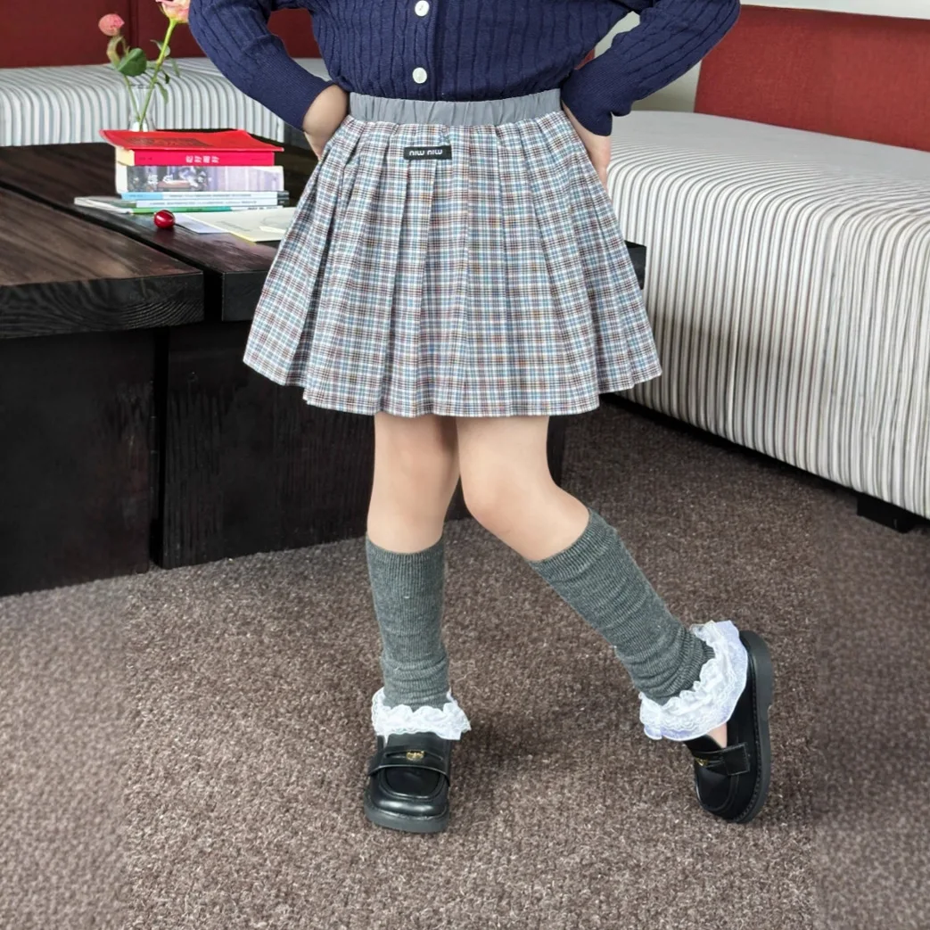 2025 Autumn Girls Skirt New Children Clothing Autumn Skirt Children Versatile College Style Plaid Pleated Skirt
