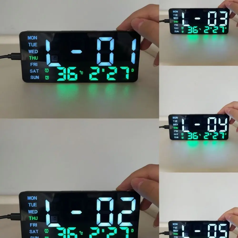 Modern Minimalist LED Digital Desk Clock Borderless Alarm Calendar Temperature Display Home Ornament