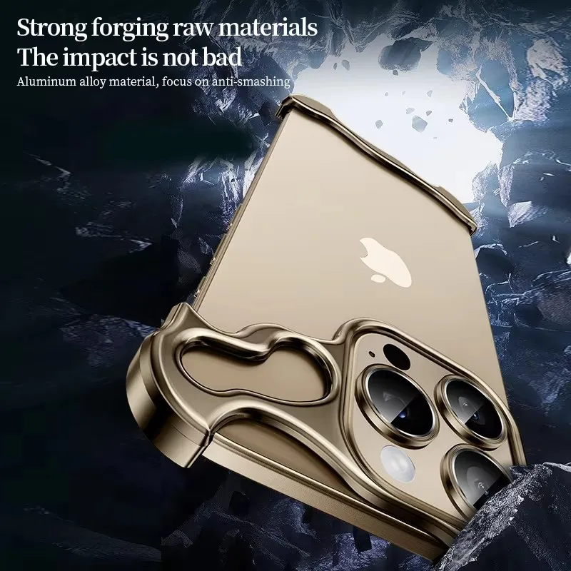 

Fashion irregularity Titanium Alien Style Phone Case For Iphone 16 15 14 13 Pro Max Plus Lens Protector Bronze Anti-drop of Case