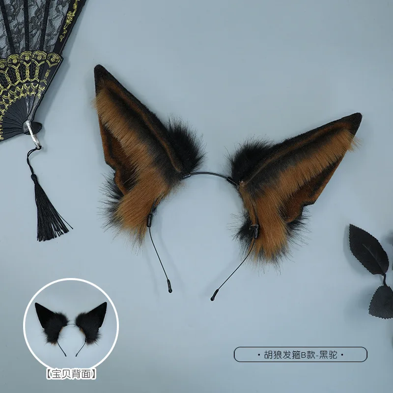 

Simulation Cosplay Bearded Wolf Hair Hoop Plush Headwear Hair Accessories Furry Fluffy Halloween Party Beast Ear Hair Hoop