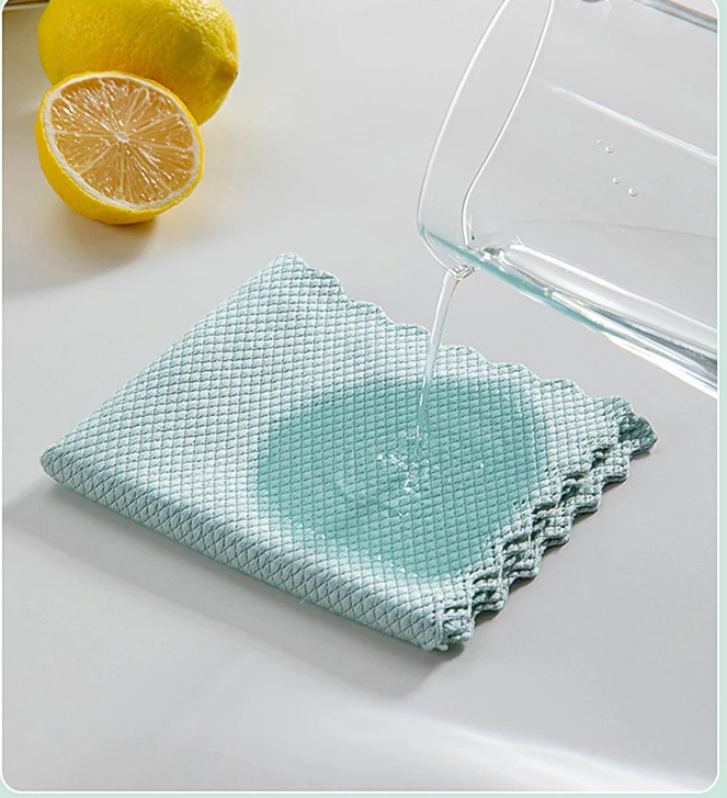 5/10PCS Microfiber Towels Fish Scale Reusable Cloth Anti-Grease Wiping Rags Tableware Wipe Cloth Household Cleaning Tools 30x40